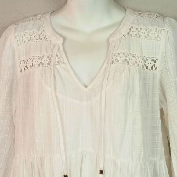 Knox Rose Women White V-Neck Baby Doll Sundress with 3/4 Sleeves Boho Chic sz M - Picture 5 of 17